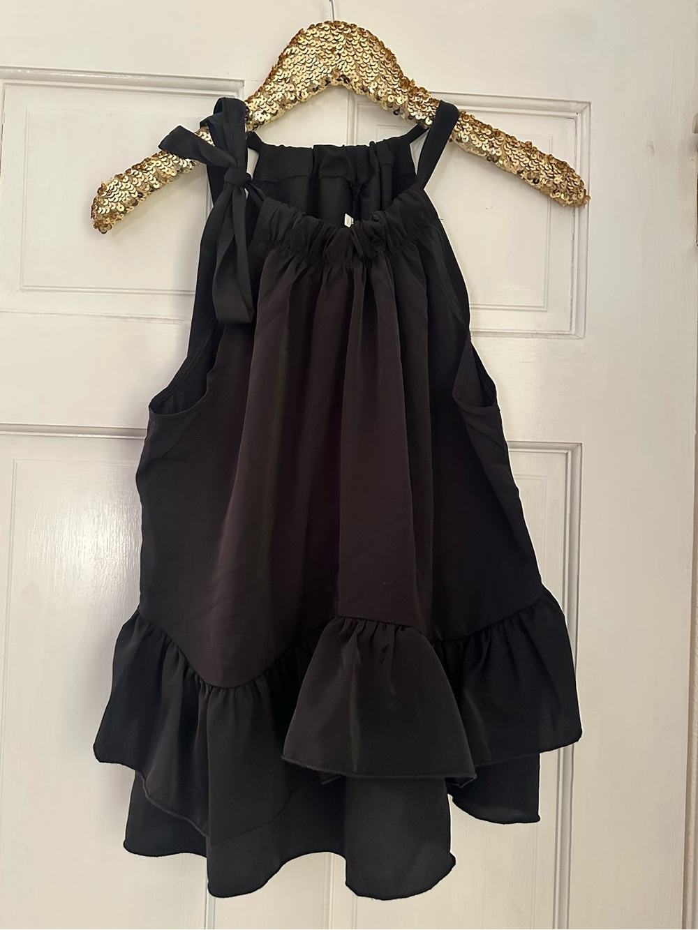 Shein Black Ruffle Tie-Shoulder Swing Top XL